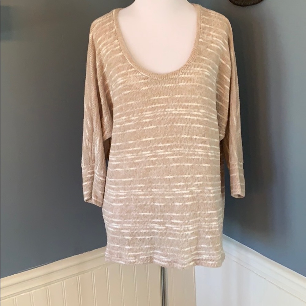 Splendid Khaki Ivory Striped Lightweight Sweater M